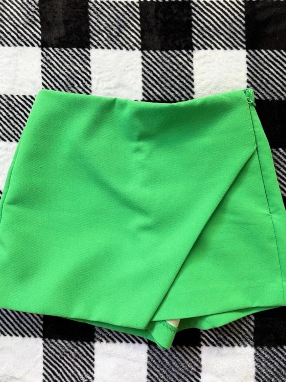 Zara Neon Green Mini Skort with Wrap Front